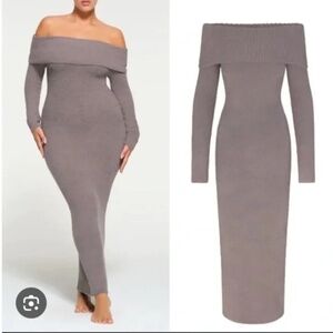 NWT Skims Cozy Knit Off Shoulder Dress New Gray Maxi Dress Size M